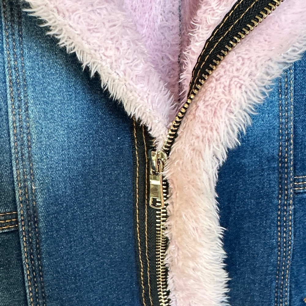 LA Coalition Women's Denim Jacket with Pink Faux fur Lining S - Picture 5 of 8